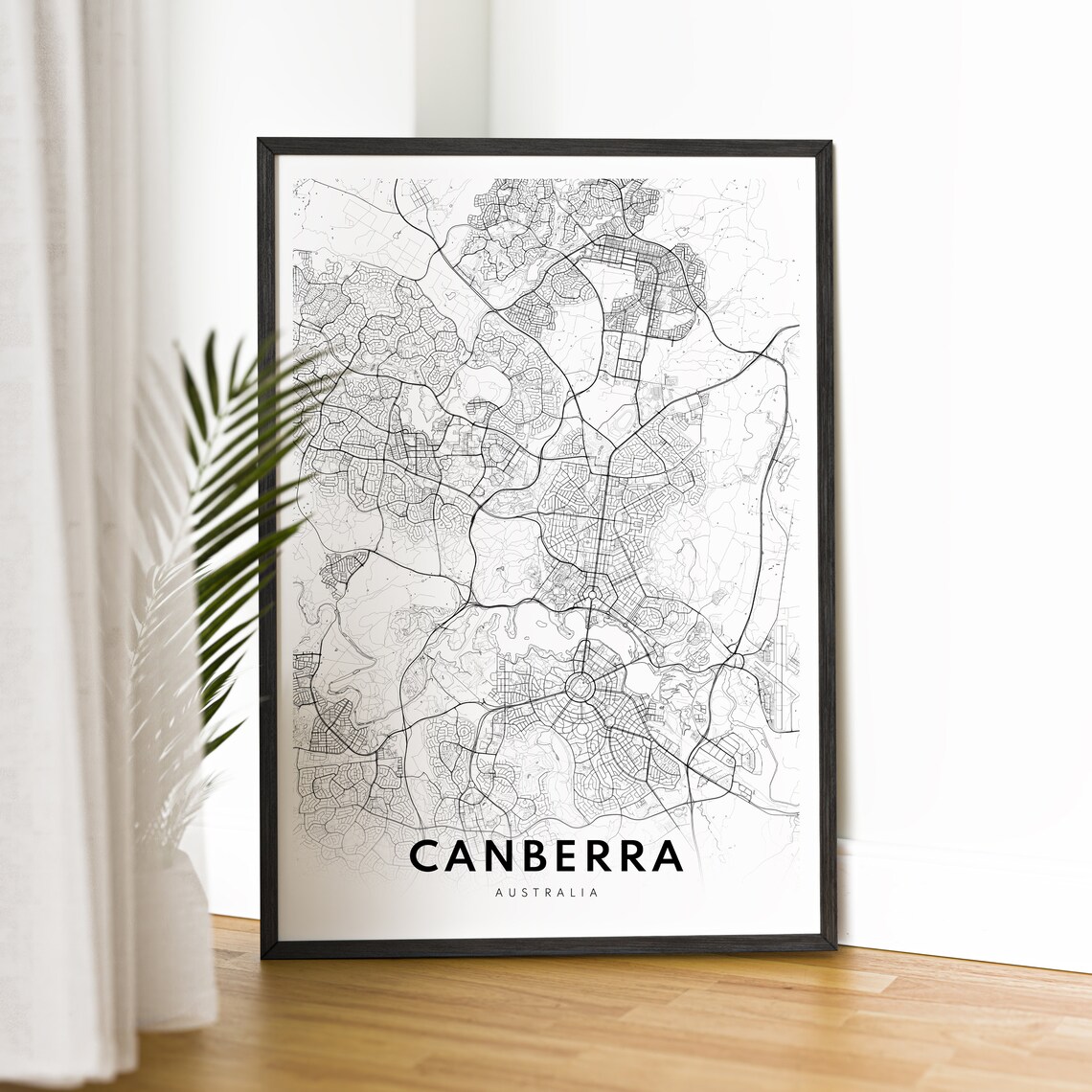 Canberra Australia Black and White City Street Map Capital Poster