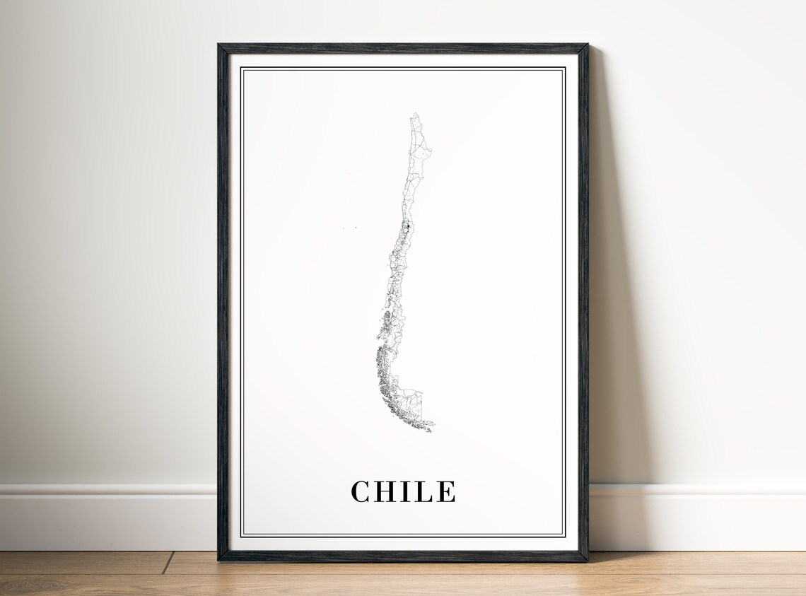 Chile Country Road Map Minimalist Line Art Black And White Wall Art