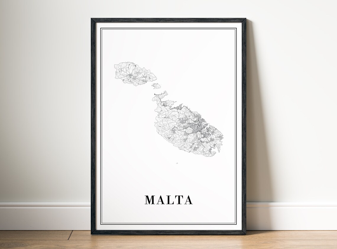 Malta Black and White Island Chain Outline Minimalist Map Poster