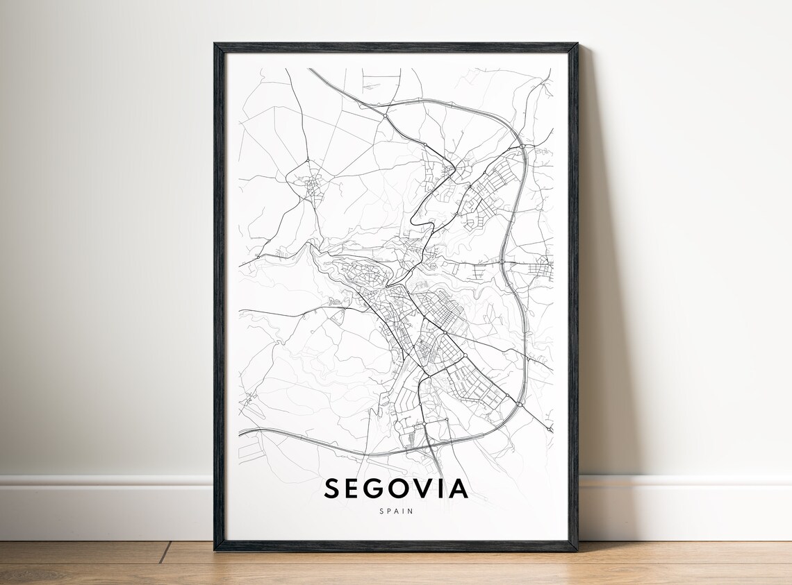 Segovia Spain Minimalist Black And White City Street Map Poster