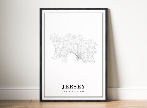 Jersey Channel Islands Map Art Print, Black And White
