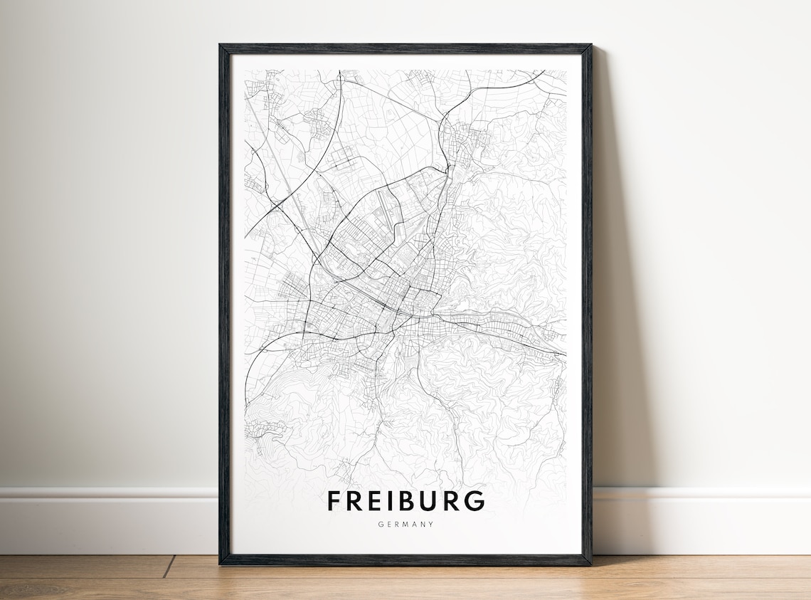 Freiburg Germany City Street Map Minimal Black And White Line Art Poster
