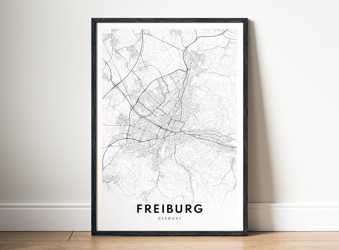 Freiburg Map Poster Germany Black And White Minimalistic City