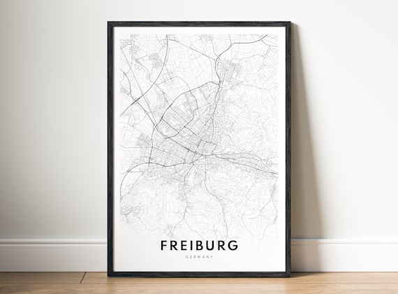 Freiburg Map Poster Germany Black And White Minimalistic City