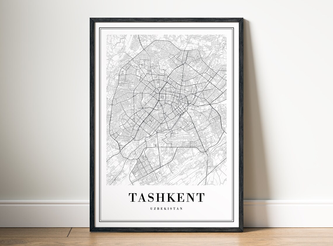 Tashkent Uzbekistan Street Map Minimalist Black and White Print - Image 5