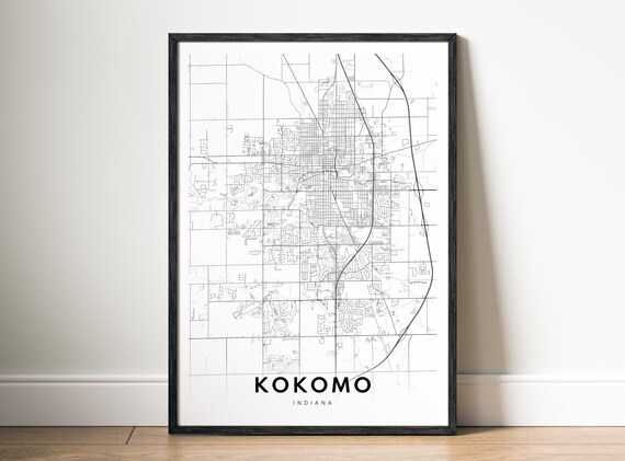 Kokomo In Map Print Indiana Poster City Black And White Wallart