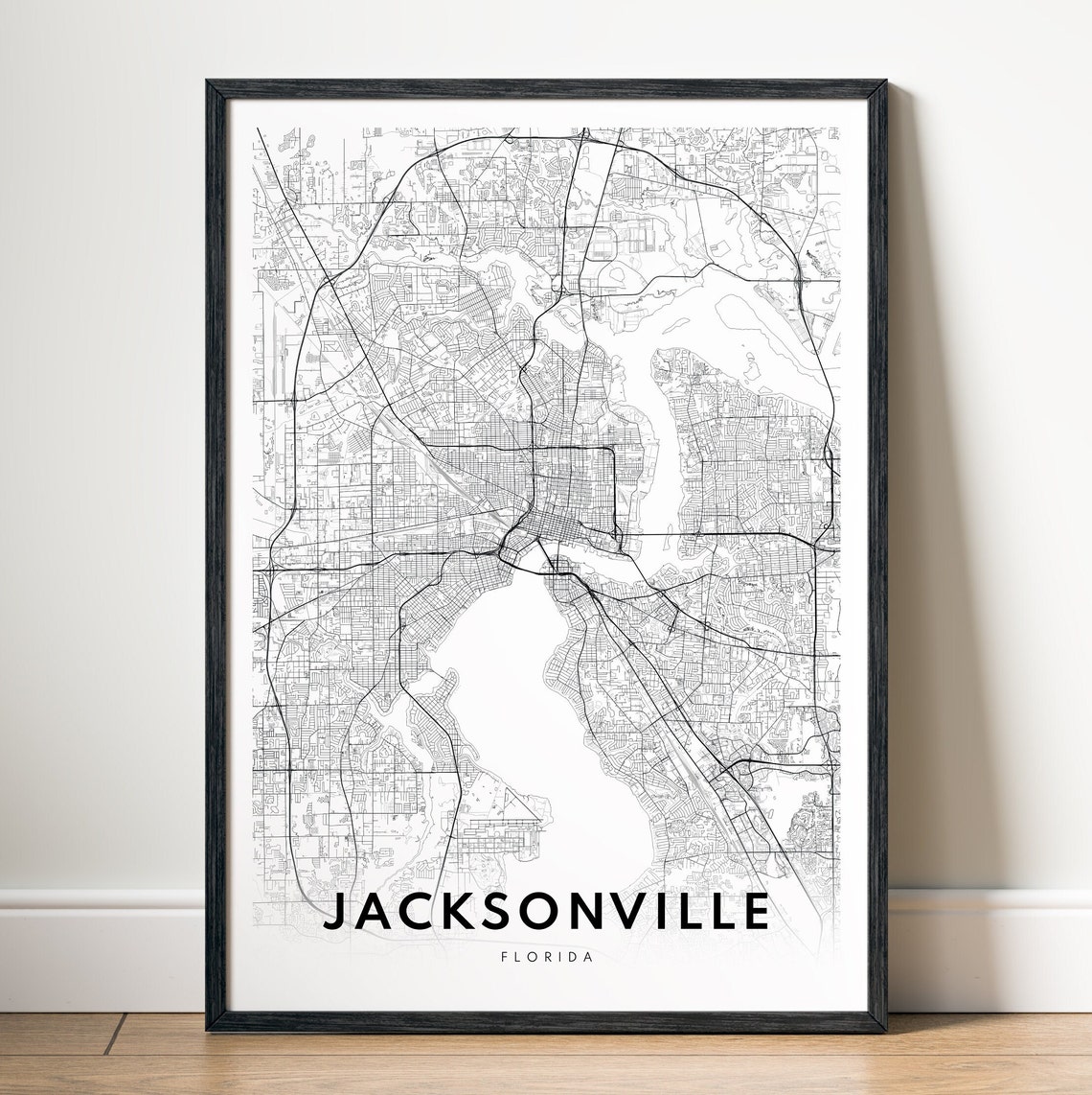 Jacksonville Florida Minimalist Black and White City Map Poster