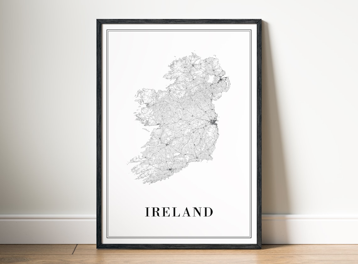 Ireland Map Black and White Art Print