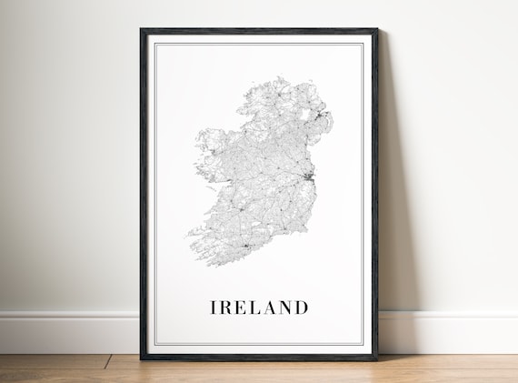 Ireland Map Black and White Art Print
