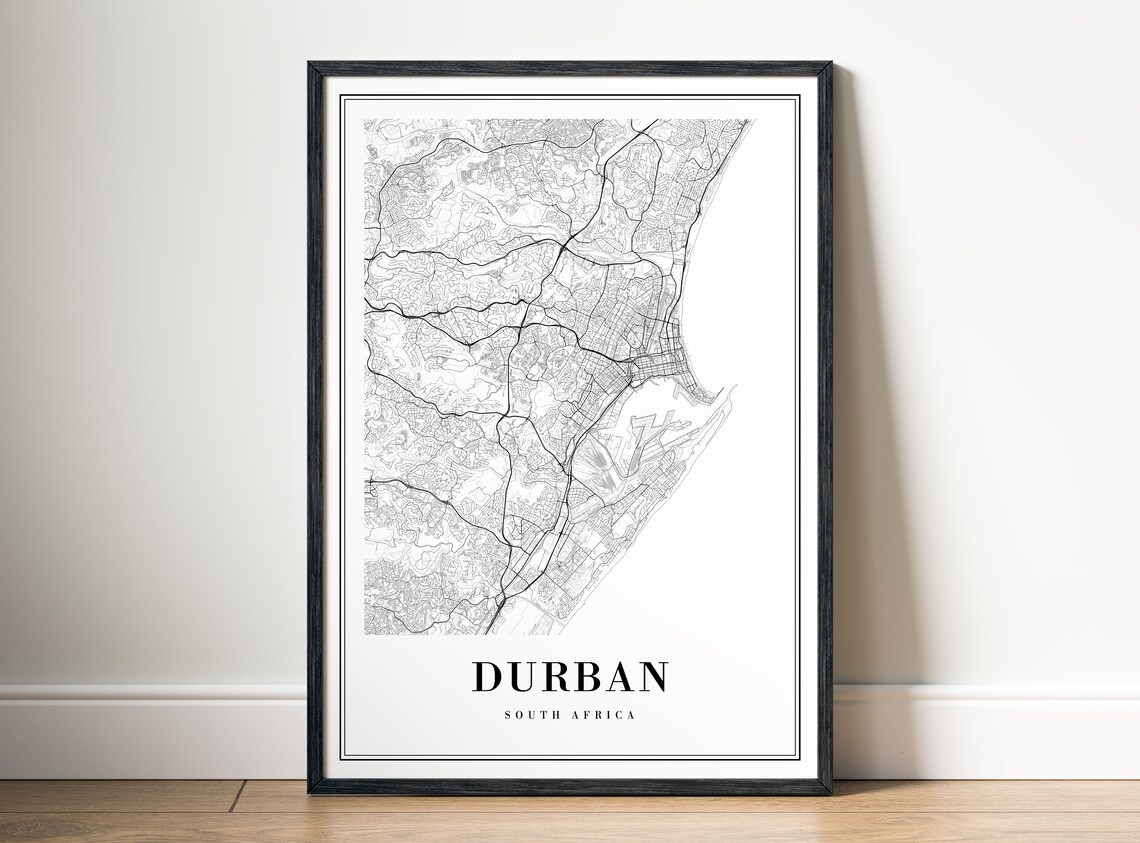 Durban Black and White Map Art Print, South Africa - Image 5