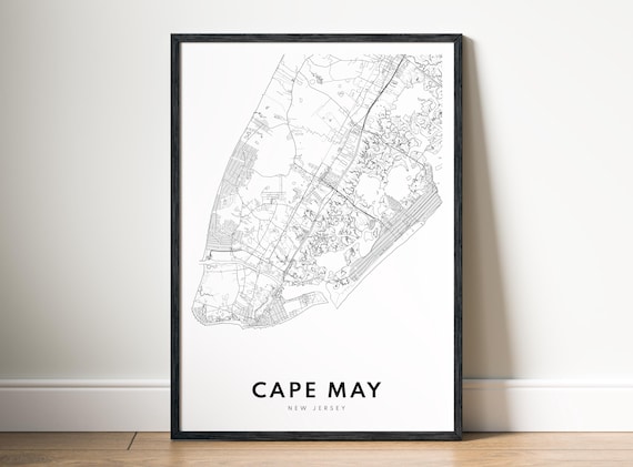 Cape May New Jersey Coastal Map Minimalist Black White Art Poster