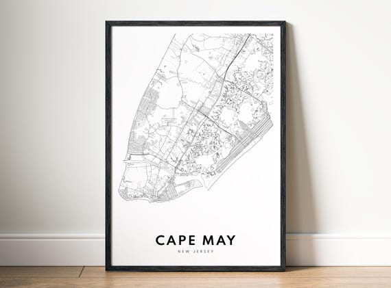 Cape May Nj Map Print New Jersey Poster Black And White Wall Art