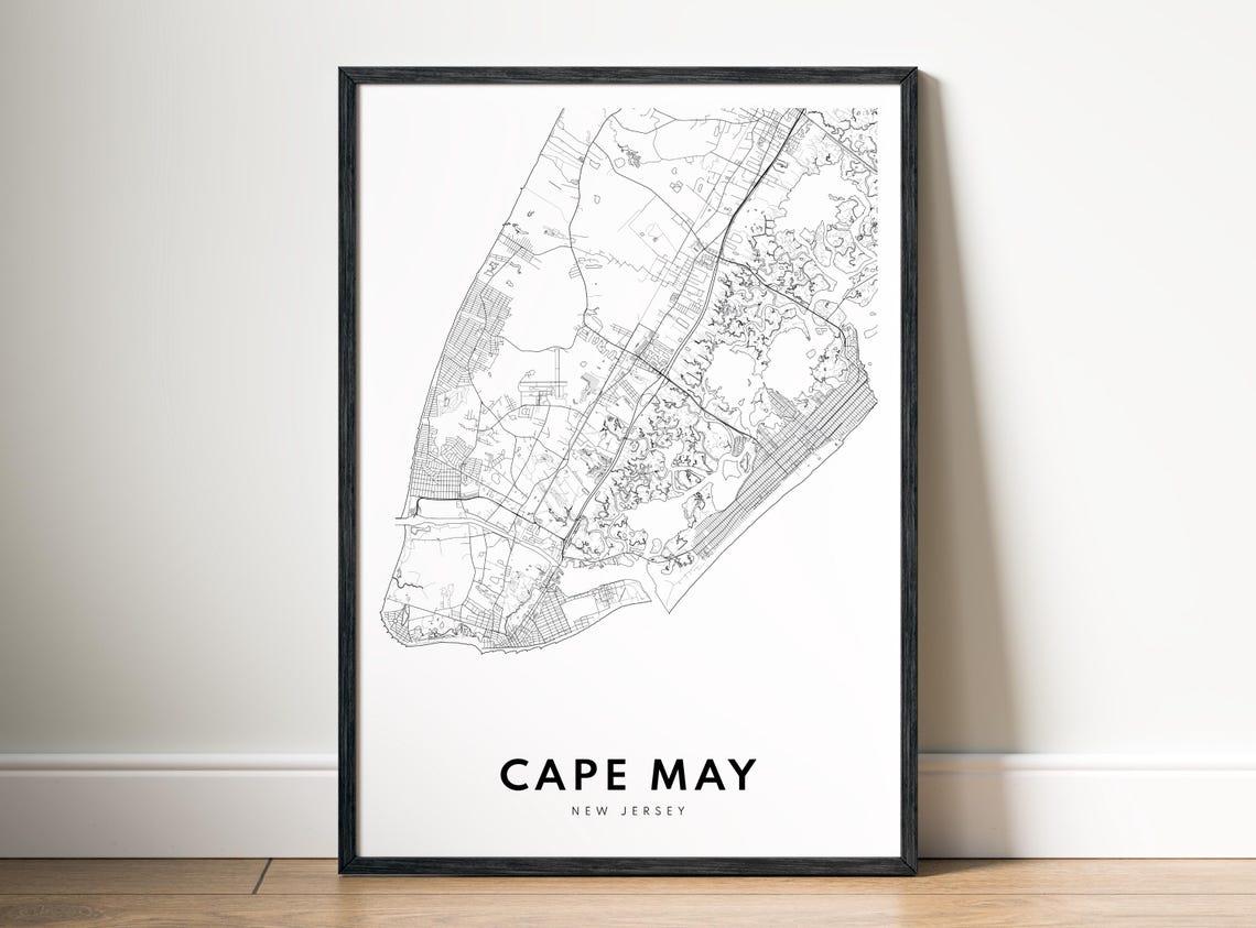 Cape May New Jersey Coastal Map Minimalist Black White Art Poster