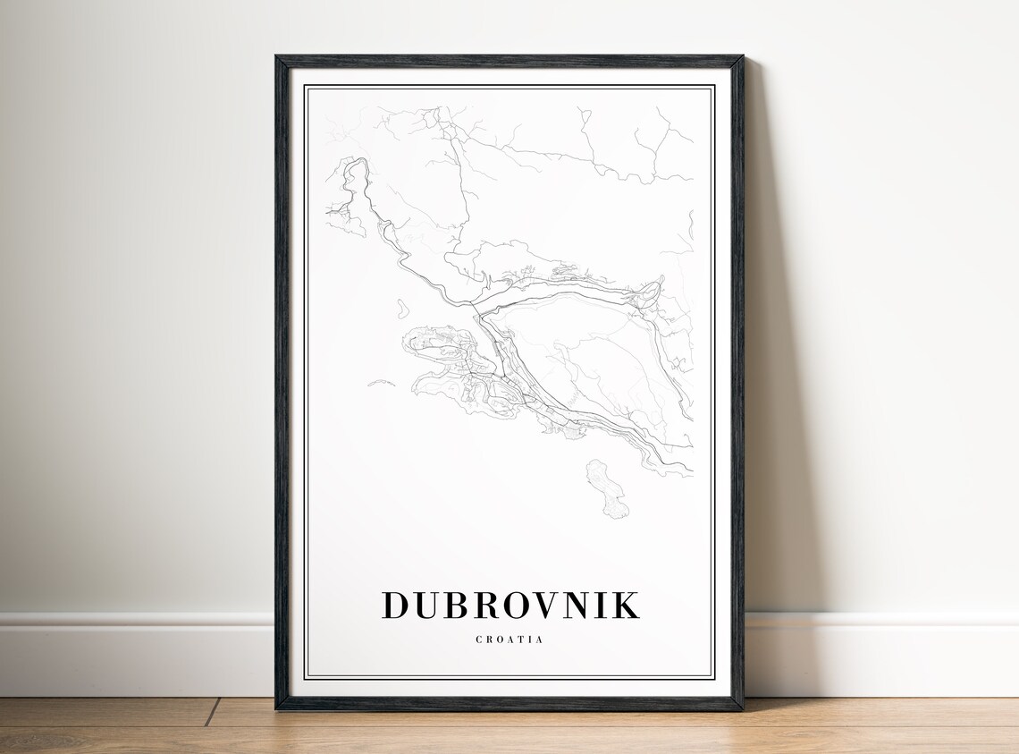 Dubrovnik Croatia City Map Minimalist Black and White Wall Poster