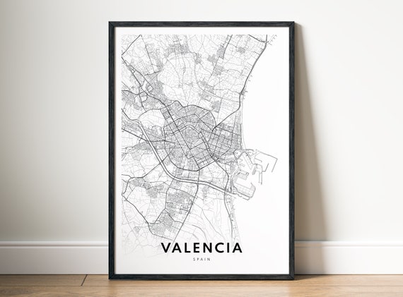 Valencia Map Black And White Travel Poster