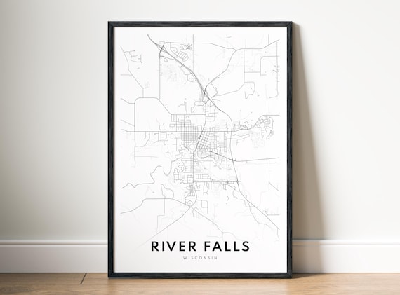 River Falls Map Poster Wisconsin Black And White Print