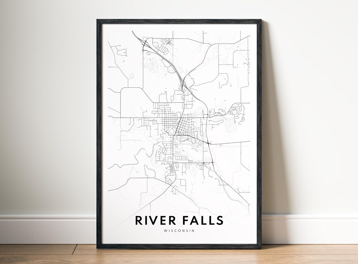 River Falls Map Poster Wisconsin Black And White Print