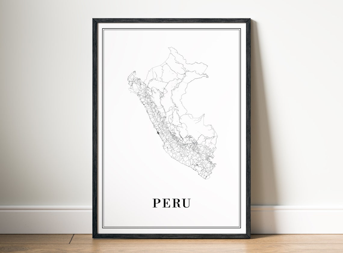 Peru Country Road Map Minimalist Line Art Black And White Wall Art - Image 4