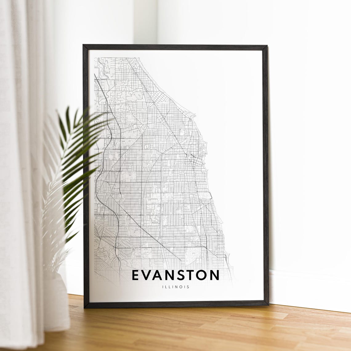Evanston Illinois Black And White Minimalist City Map Line Art Poster - Image 2