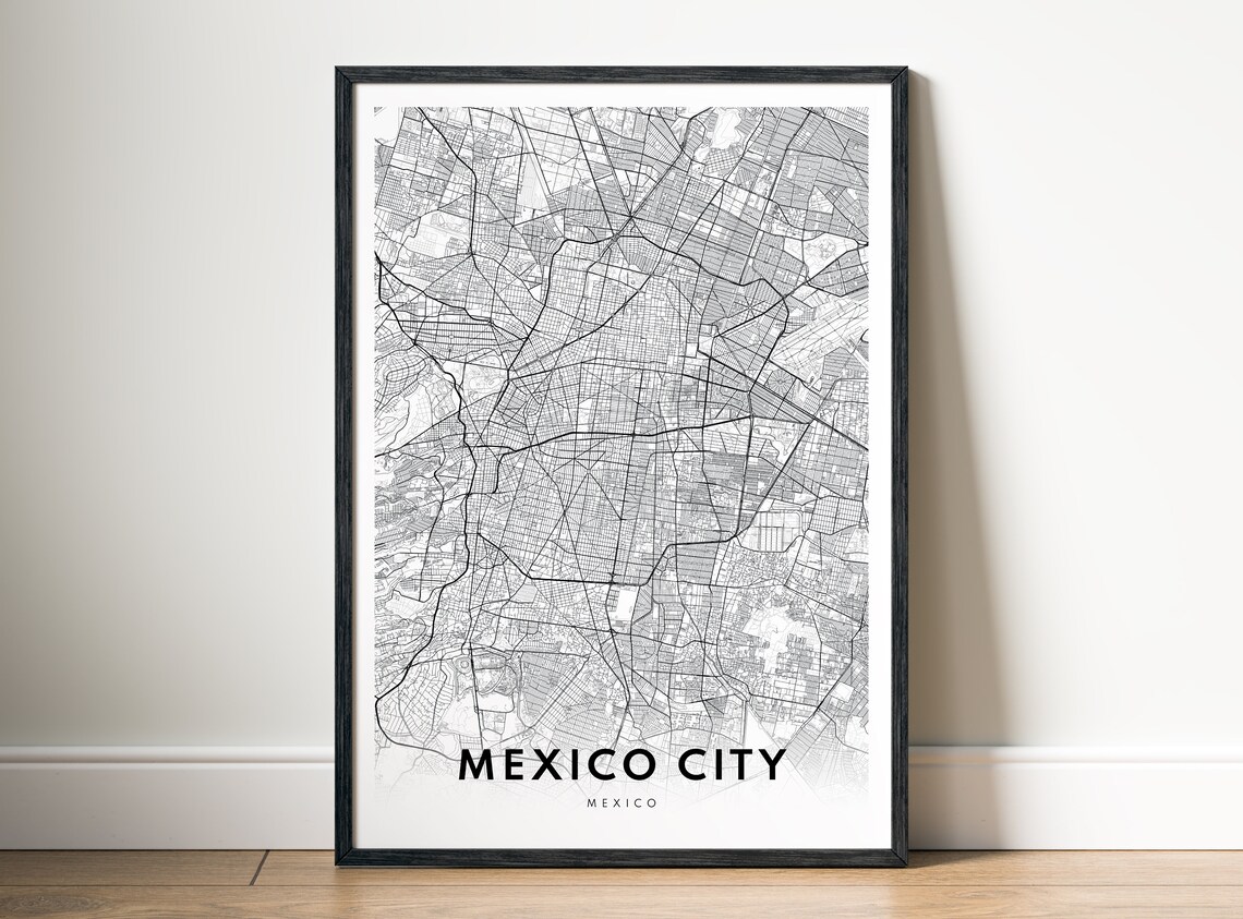 Mexico City Black And White Map Art Print
