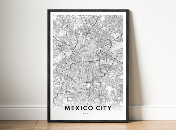 Mexico City Black And White Map Art Print
