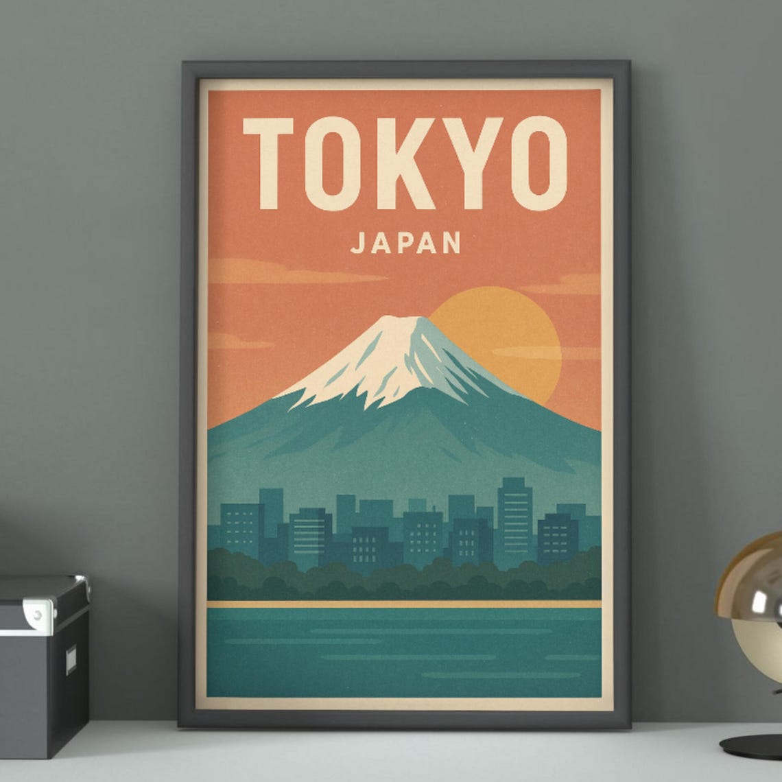 Tokyo Japan Mount Fuji Sunset Vintage Retro Travel City Poster