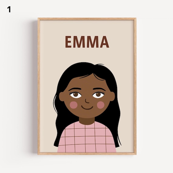 Personalized Girl Portrait Illustration, Nursery Art Print