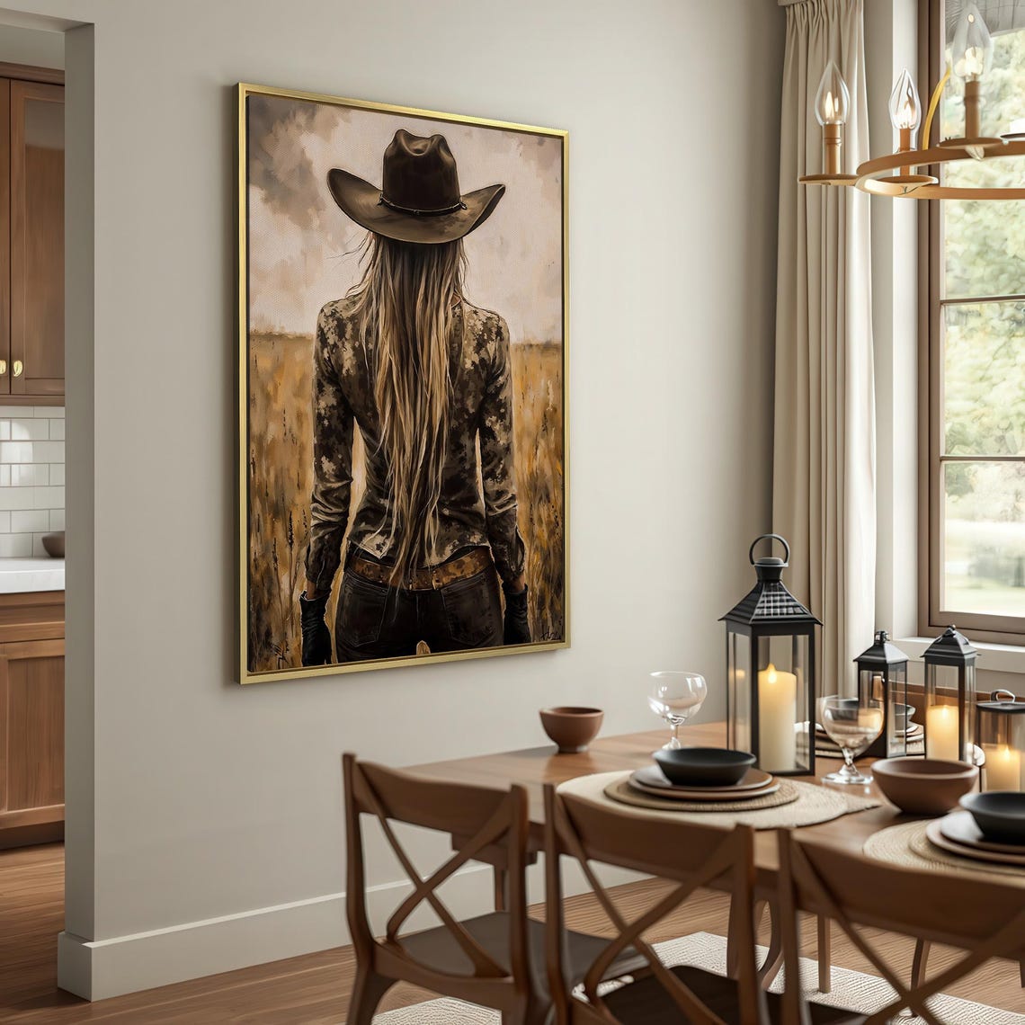 Cowgirl In The Wheat Field Rustic Framed Print Western Theme Art Gift For Her Wild West Wall Art Ranch Decor Ready To Hang - Image 2