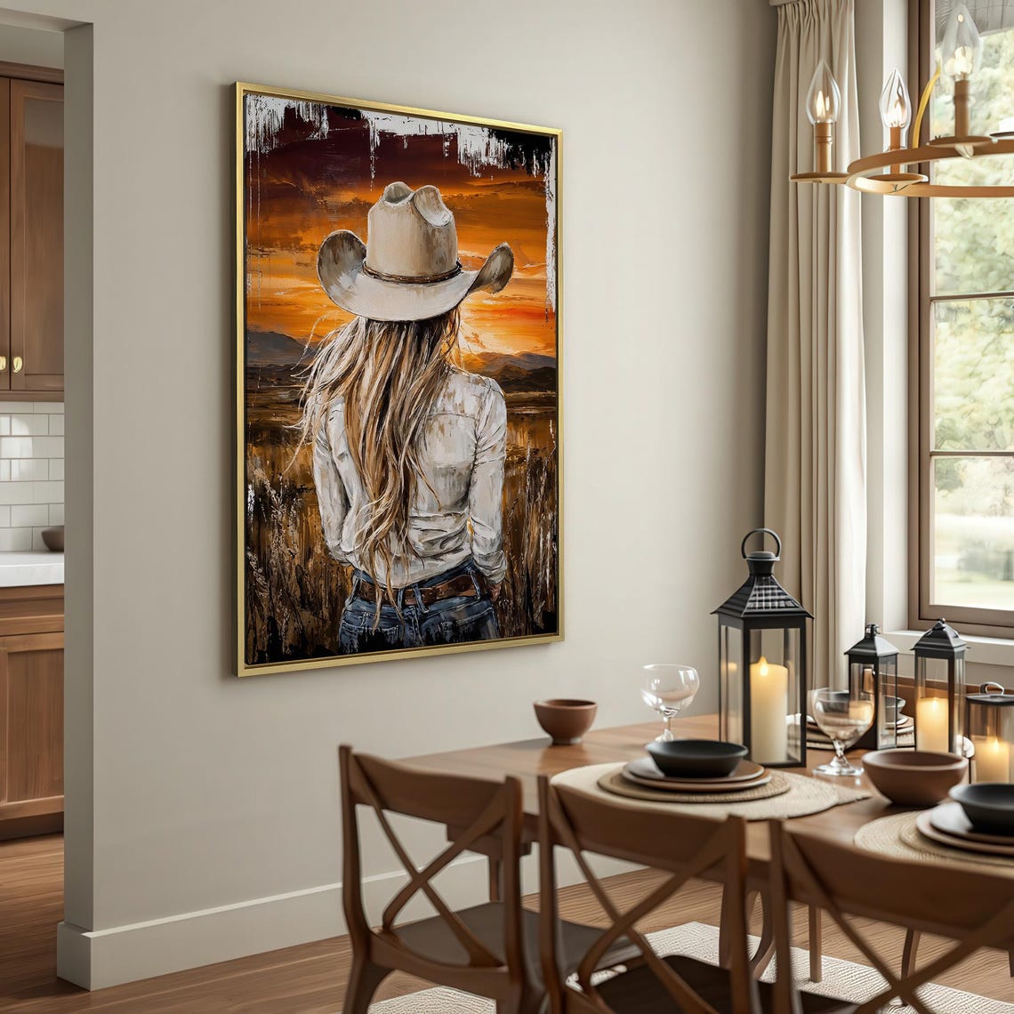Cowgirl At Sunset Framed Print Western Wall Art Country Art Rustic Ranch House Decor Ready To Hang Gift For Her - Image 2
