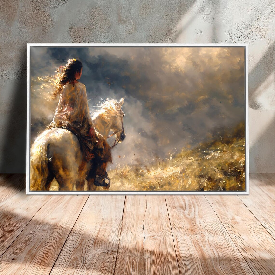 Woman Riding White Horse, Autumn Fantasy Art Print - Image 3