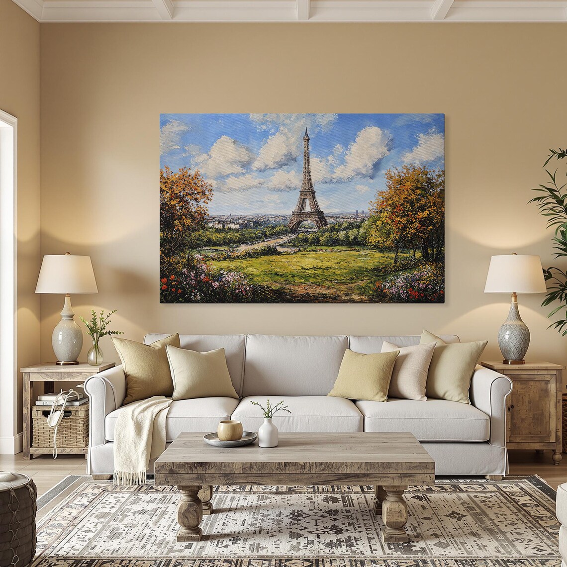 Eiffel Tower Paris Autumn Garden France Oil Painting Style Poster