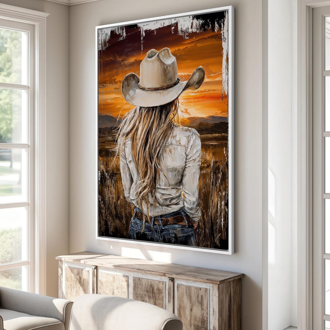 Cowgirl At Sunset Framed Print Western Wall Art Country Art Rustic Ranch House Decor Ready To Hang Gift For Her - Image 3