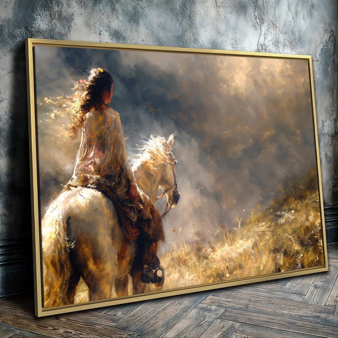 Woman Riding White Horse, Autumn Fantasy Art Print - Image 5