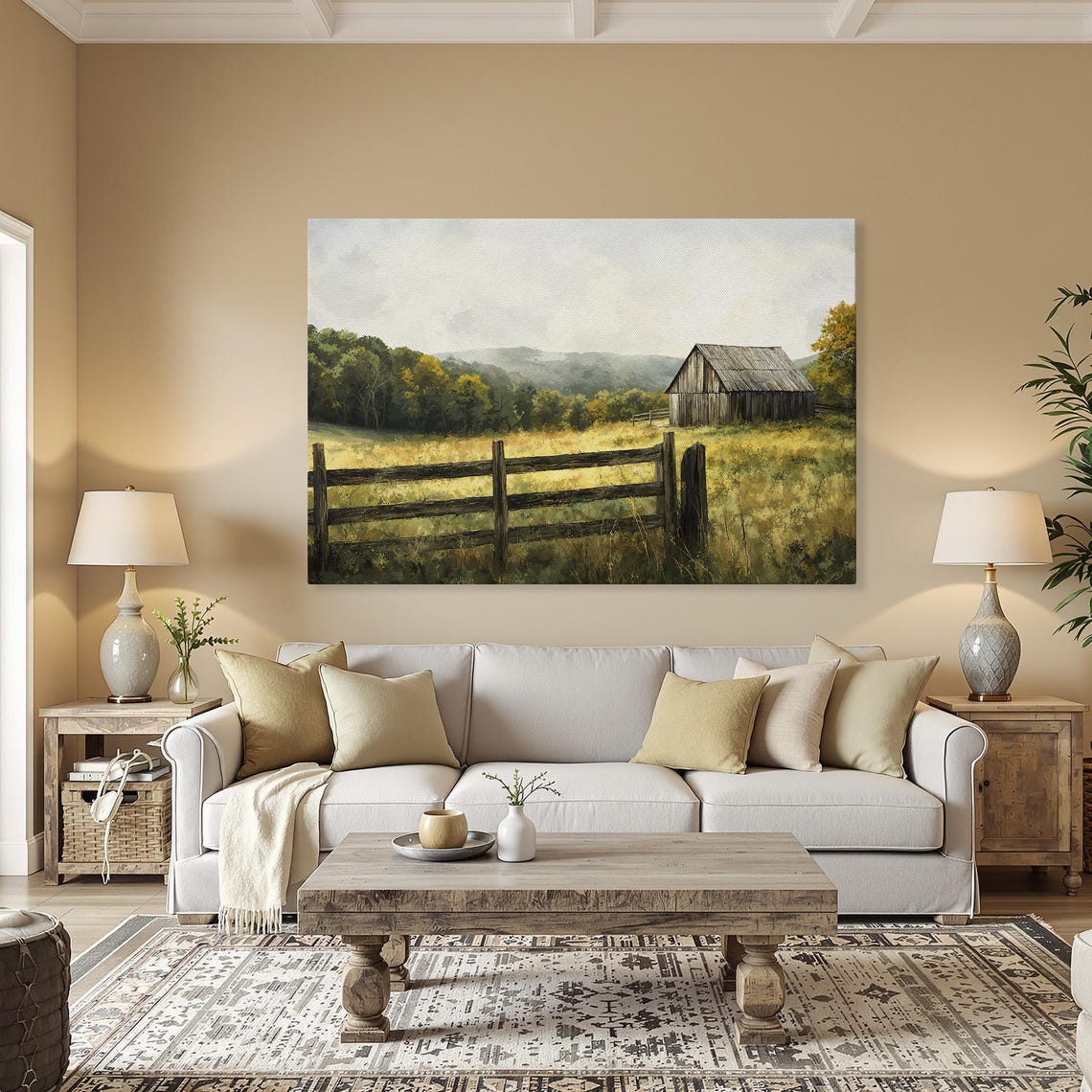 Rustic Barn and Open Field Countryside Landscape Vintage Art Poster - Image 5