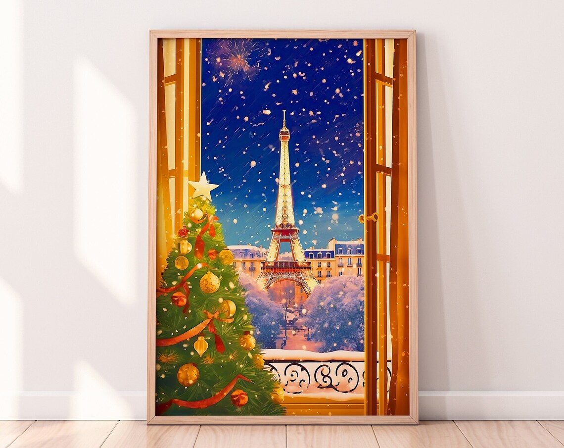 Paris At Snowy Christmas, Holiday Travel Poster