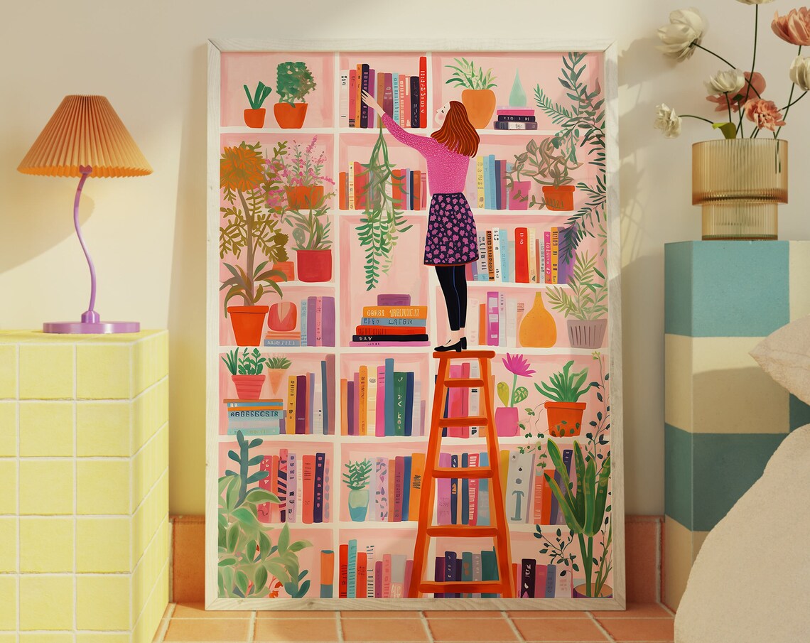 Book Lover Art Print, Bookworm Library Decor