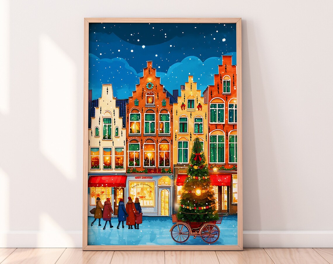 Christmas in Bruges Belgium Travel Poster