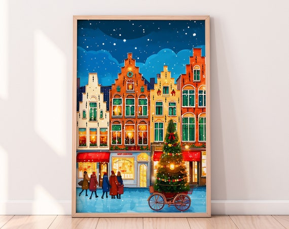 Christmas in Bruges Belgium Travel Poster