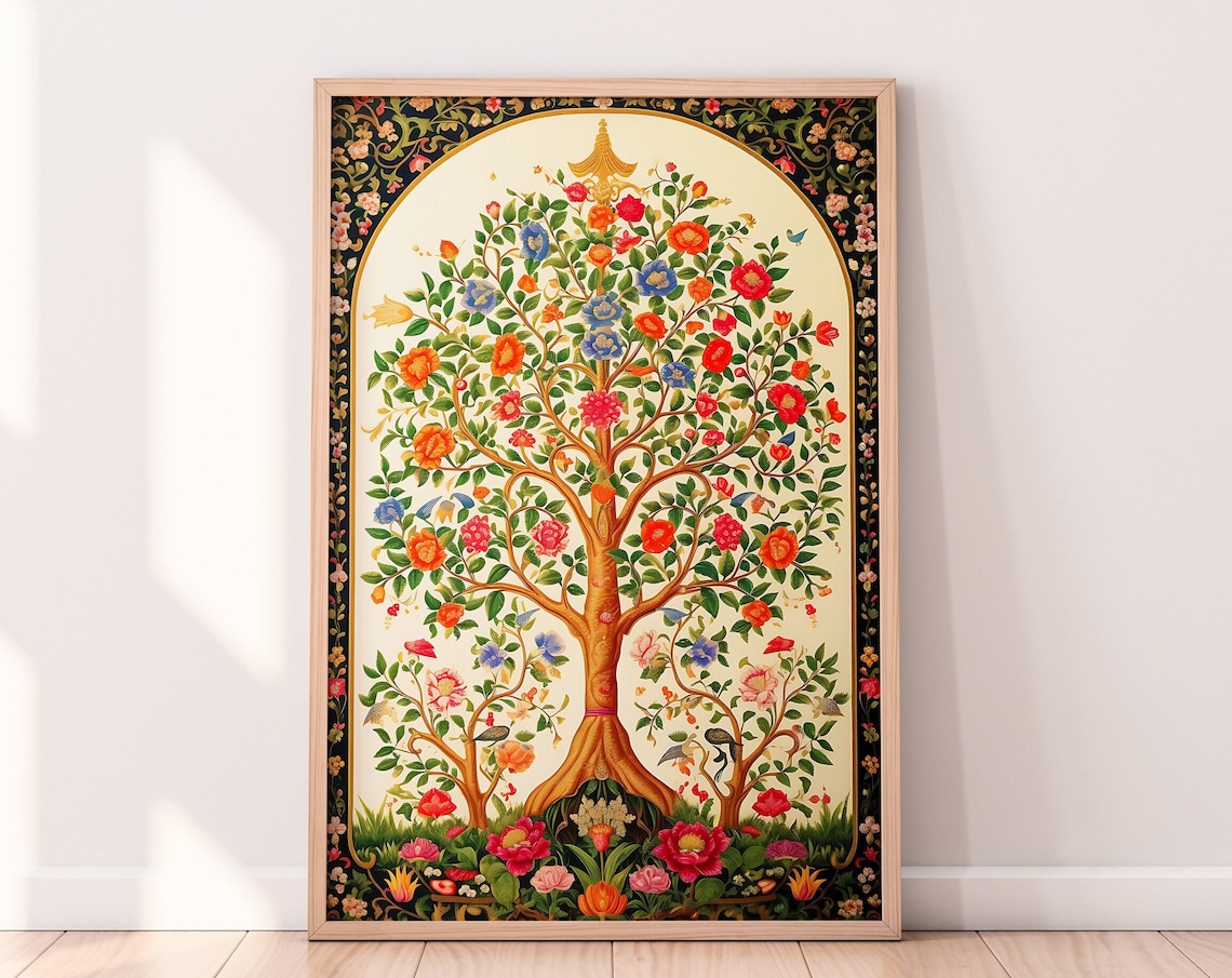 Indian Tree Of Life Vintage Folk Art Travel Poster