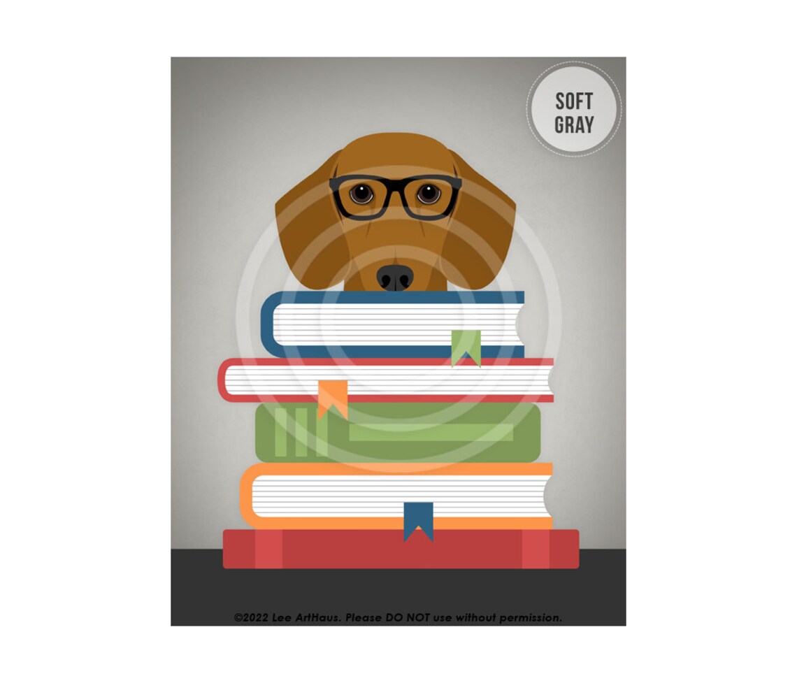 Red Dachshund Wearing Glasses With Stack of Books Funny Dog Poster - Image 3