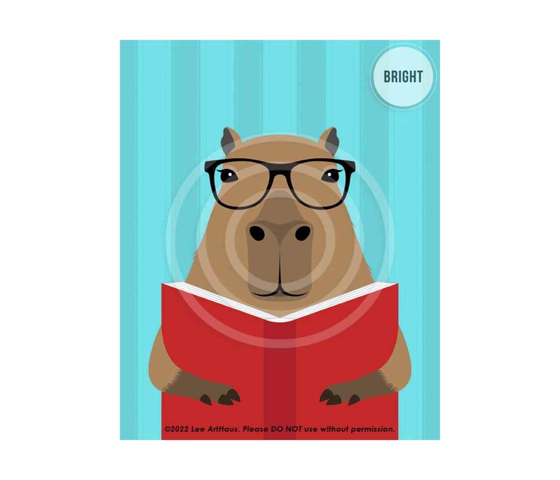 Capybara Wearing Glasses Reading a Red Book Funny Animal Poster