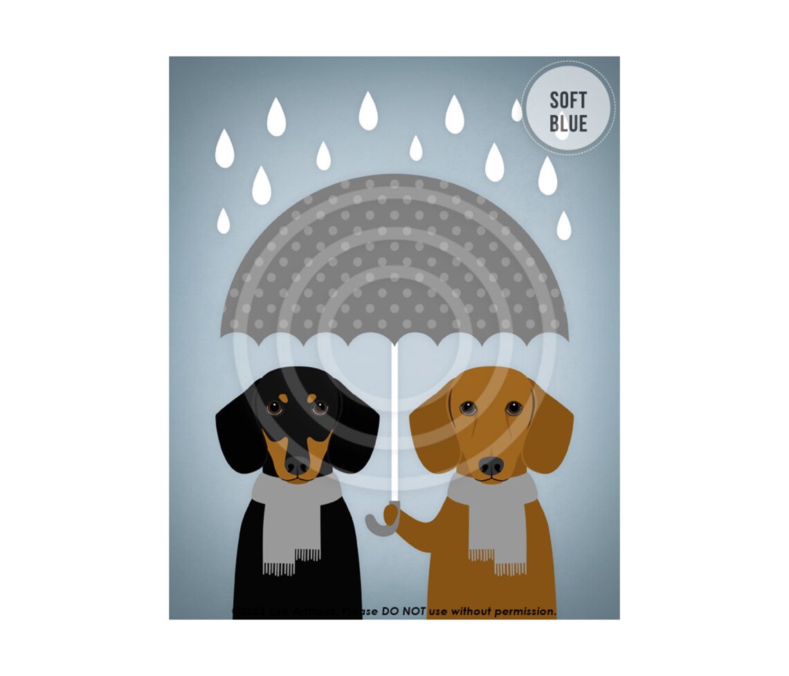 Two Dachshunds Sharing Umbrella in the Rain With Scarves Poster - Image 3