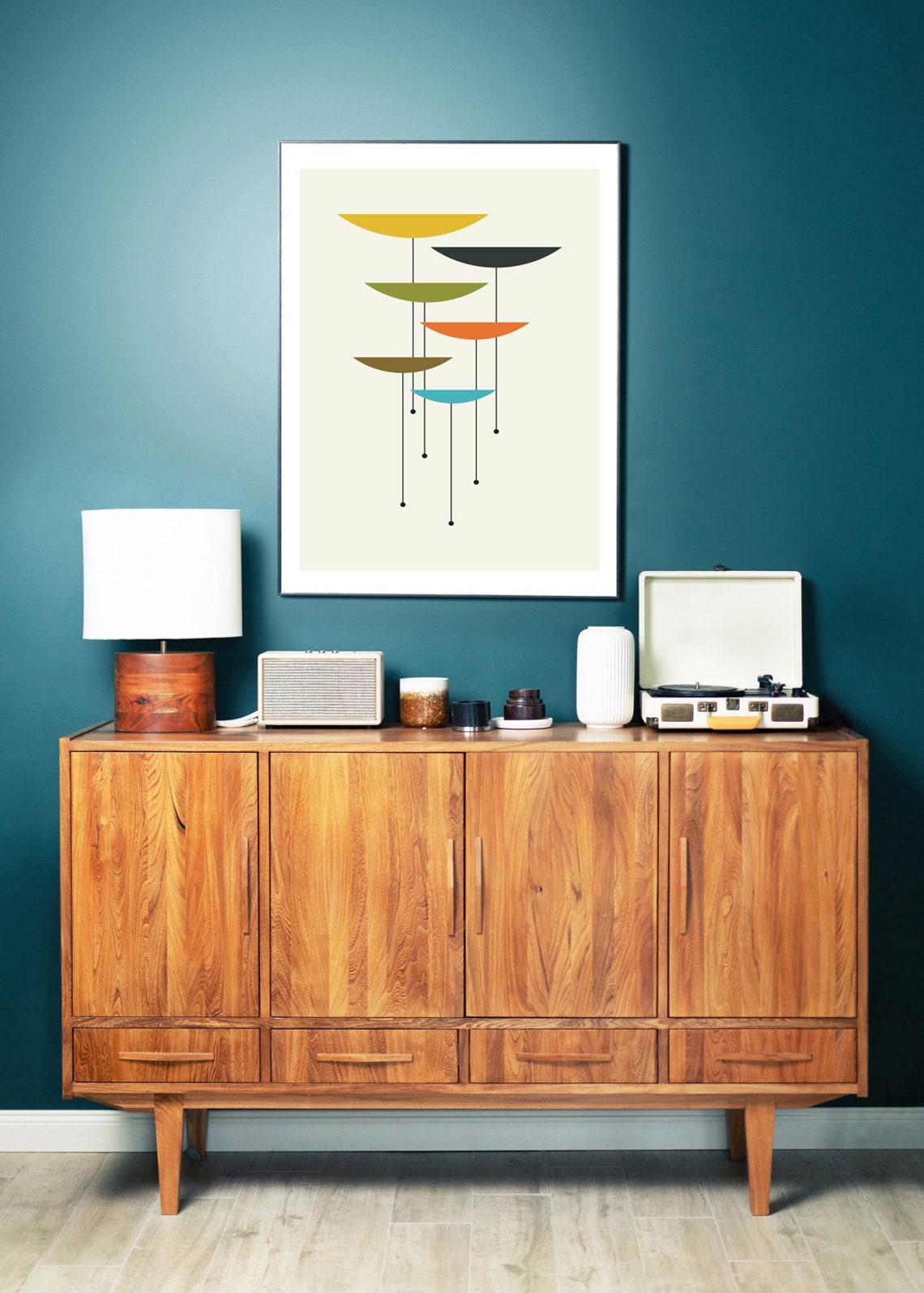 Mid Century Modern Abstract Hanging Shapes Colorful Geometric Wall Art - Image 3