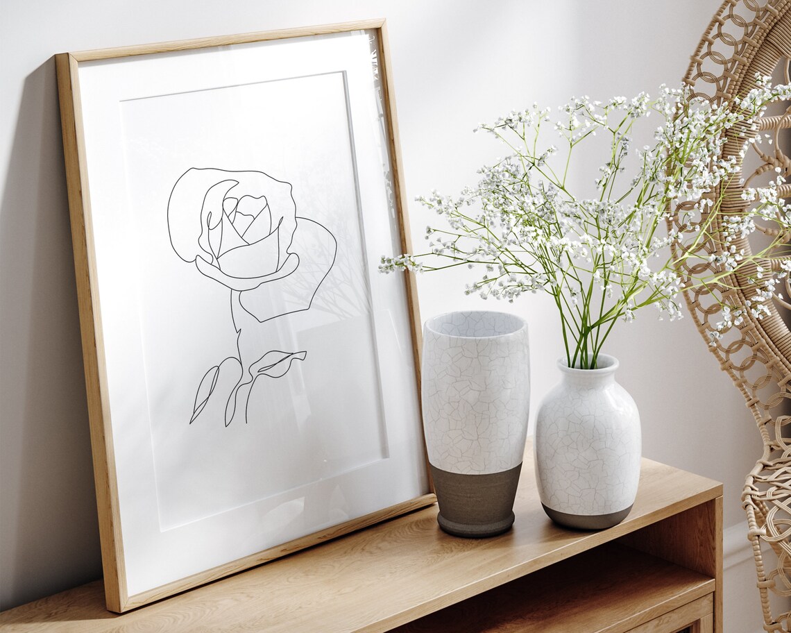 Flower Line Art Print, Rose Abstract Minimalist