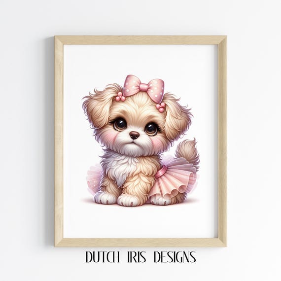 Cute Ballerina Puppy Print Adorable Dog In Tutu Whimsical Nursery Decor Art Charming Animal Wall Kids Room Poster 234
