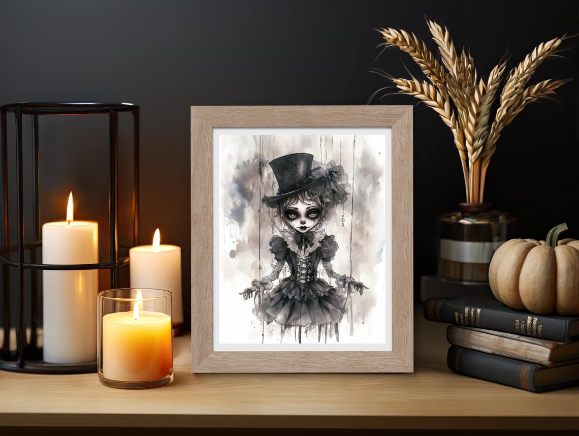 Gothic Marionette Doll In Top Hat Dark Victorian Watercolor Poster - Image 3