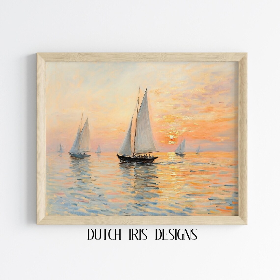 Sailing Boats at Sunset Impressionist Golden Seascape Poster