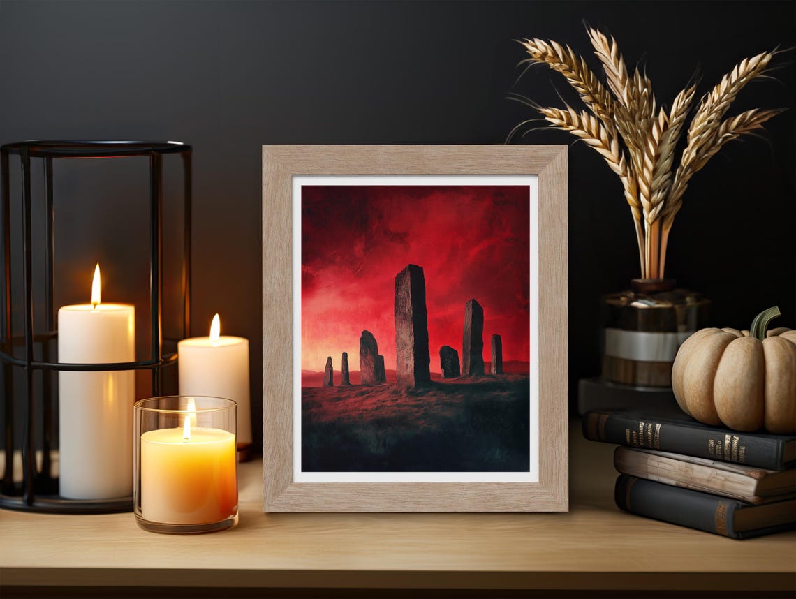 Ancient Stone Circle Under Blood Red Sky Moody Halloween Poster - Image 3