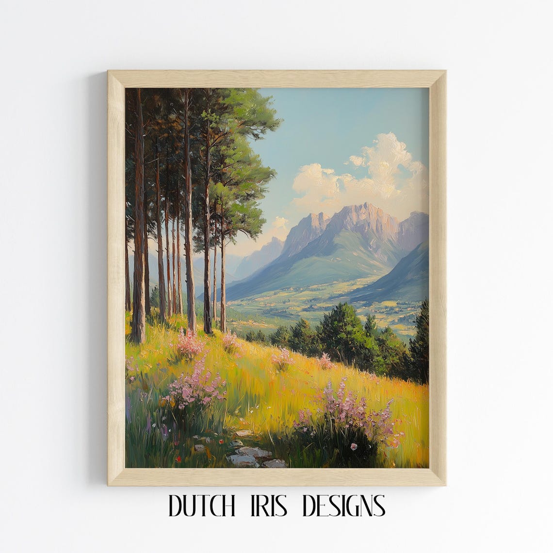 Spring Valley With Wildflowers Pine Forest And Mountain View Poster