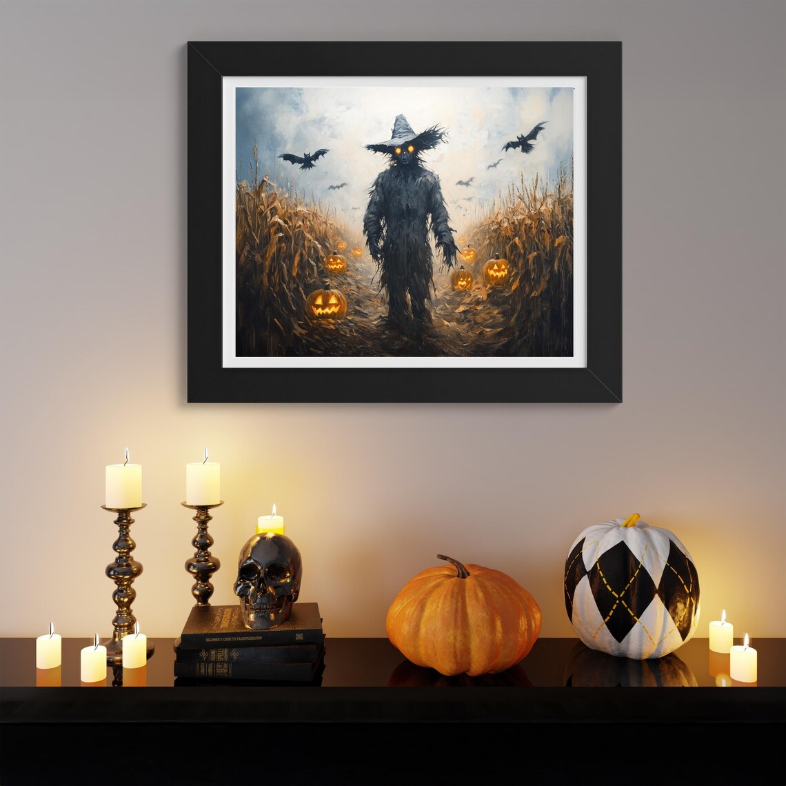 Scarecrow With Glowing Eyes In Cornfield Jack O Lantern Halloween Poster - Image 3